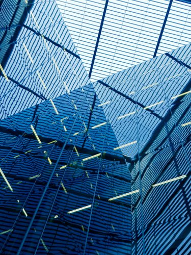 Reflections in windows of an office building